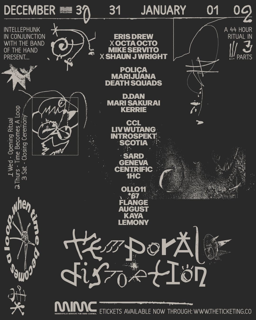IPH[NYE26:NYD27]+ Temporal Distortion flyer — Intellephunk, via mnVibe (mnvibe.com)